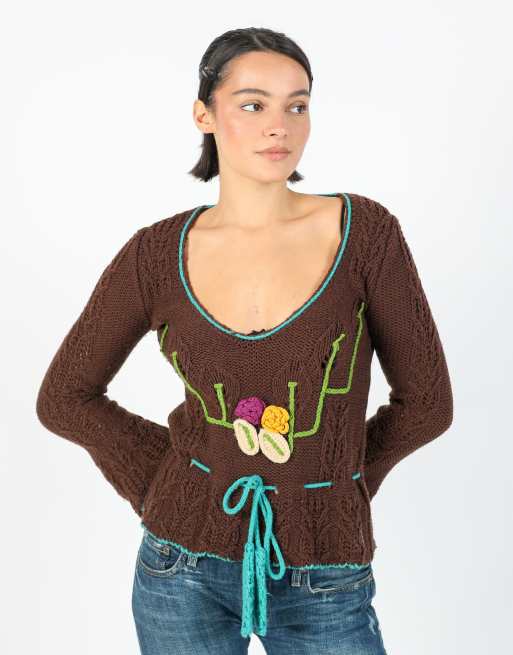Vintage Made in Italy S knitted top in brown, 3 of 4
