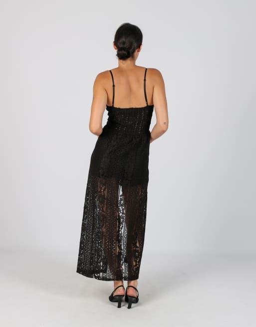 Vintage Made in Italy S lace maxi dress in black, 3 of 4