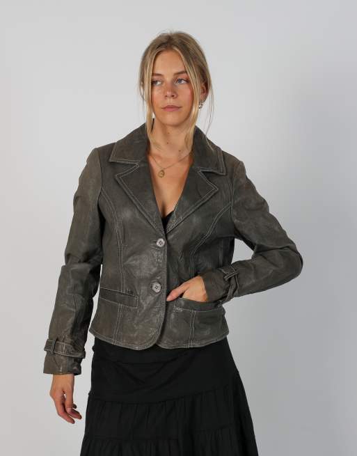 Vintage Made in Italy S leather jacket in grey, 3 of 4