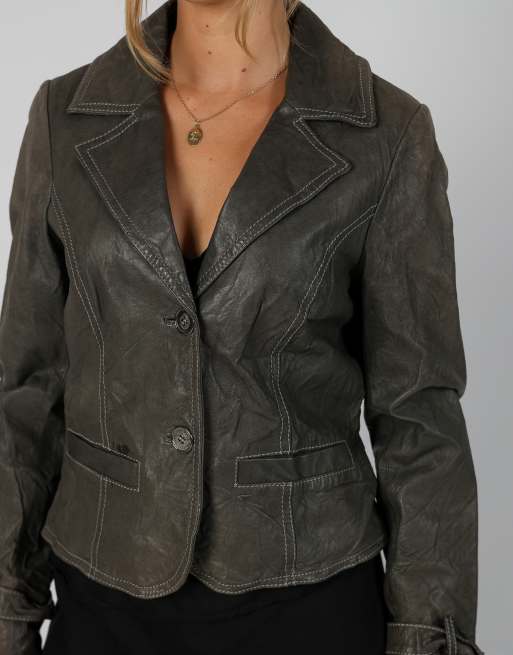 Vintage Made in Italy S leather jacket in grey, 4 of 4