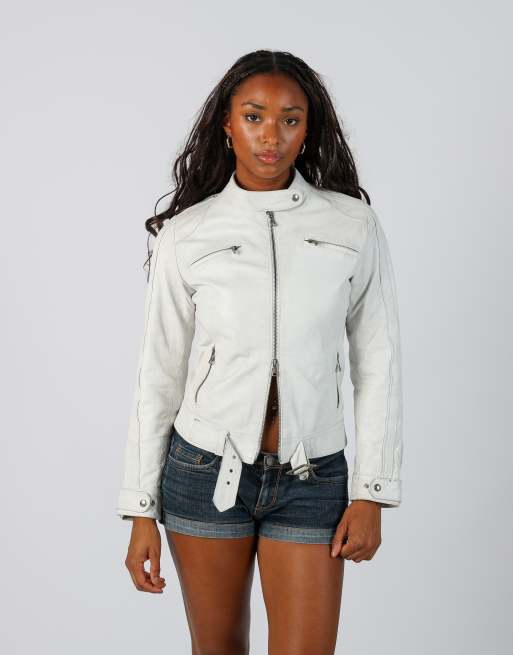 Vintage Made in Italy S leather jacket in ivory, 1 of 4