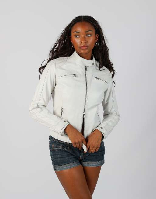 Vintage Made in Italy S leather jacket in ivory, 3 of 4