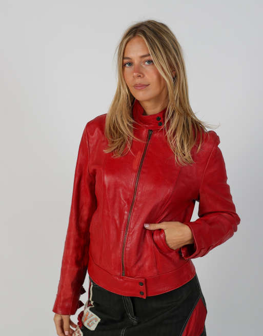 Vintage Made in Italy S leather jacket in red, 3 of 4