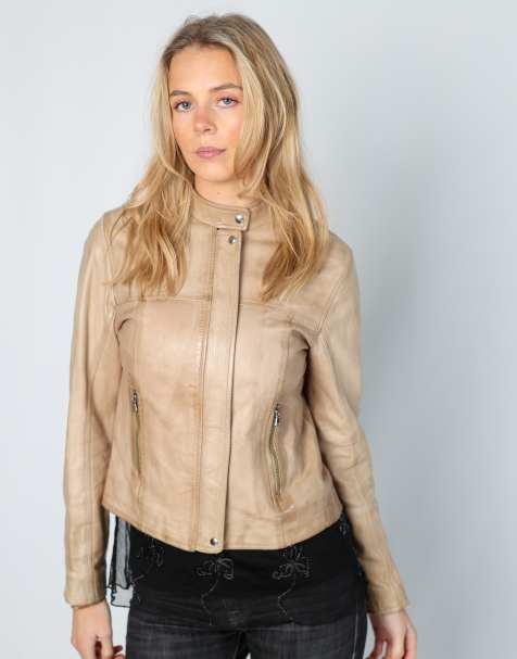 Vintage Made in Italy S leather jacket in tan - view 1