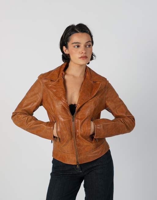 Vintage Made in Italy S leather jacket in tan, 1 of 4