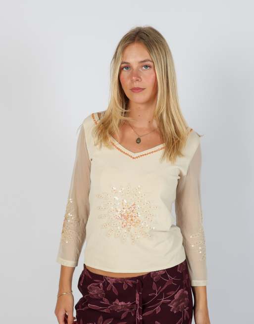 Vintage Made in Italy S long sleeve top in cream, 1 of 4