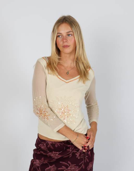 Vintage Made in Italy S long sleeve top in cream, 3 of 4