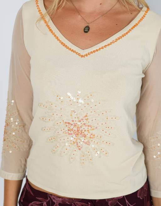 Vintage Made in Italy S long sleeve top in cream, 4 of 4