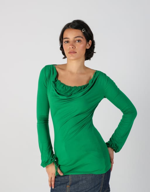Vintage Made in Italy S long sleeve top in dark green, 3 of 4