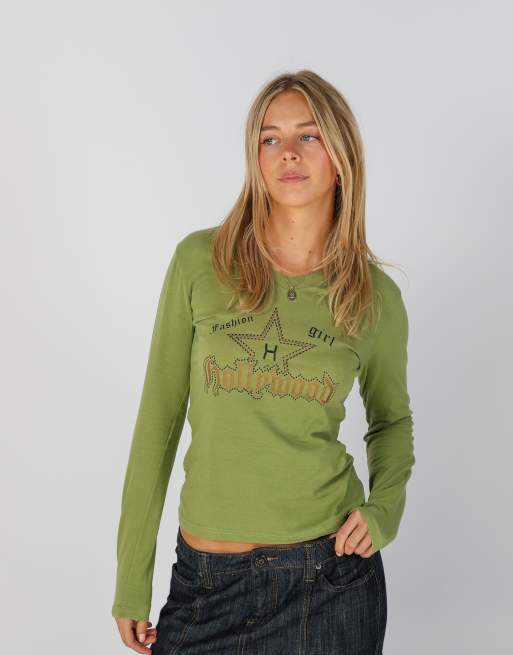 Vintage Made in Italy S long sleeve top in light green, 3 of 4