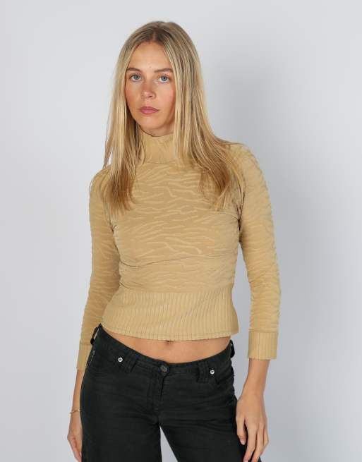 Vintage Made in Italy S long sleeve top in tan
