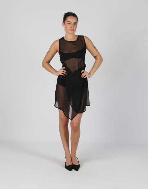 Vintage Made in Italy S mesh midi dress in black - view 1