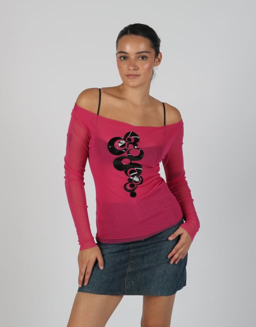 Vintage Made in Italy S mesh top in pink