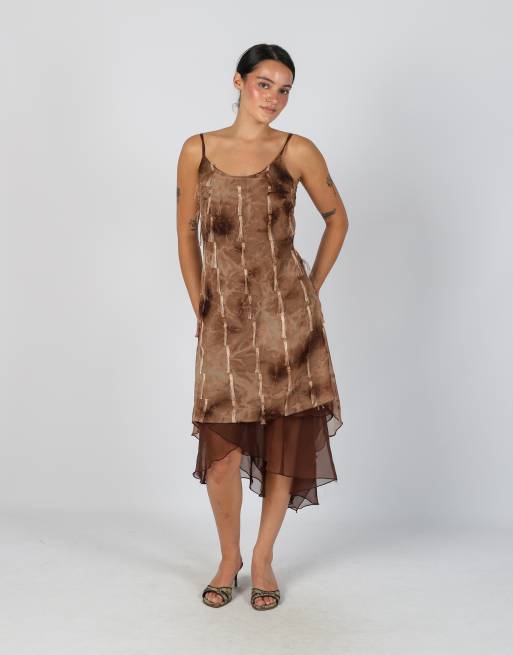 Vintage Made in Italy S woven maxi dress in brown