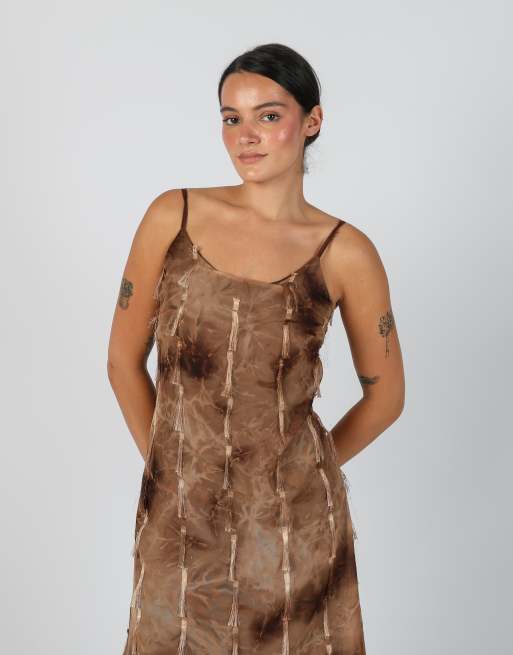 Vintage Made in Italy S woven maxi dress in brown, 2 of 4
