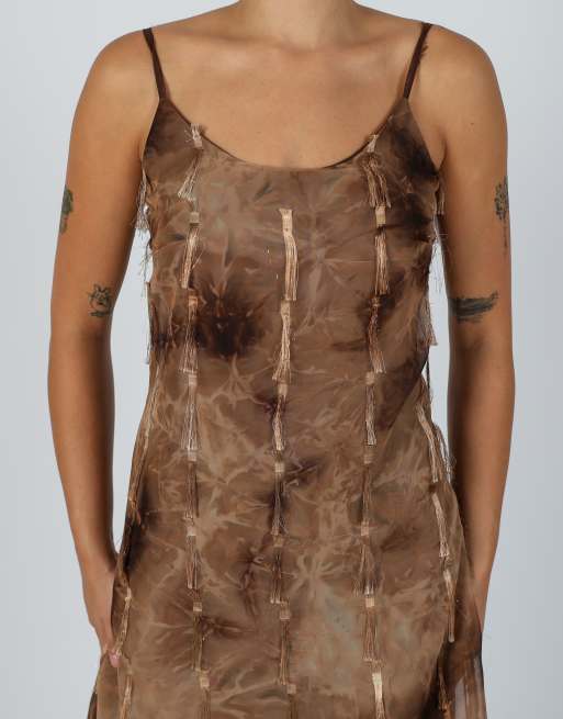 Vintage Made in Italy S woven maxi dress in brown, 4 of 4