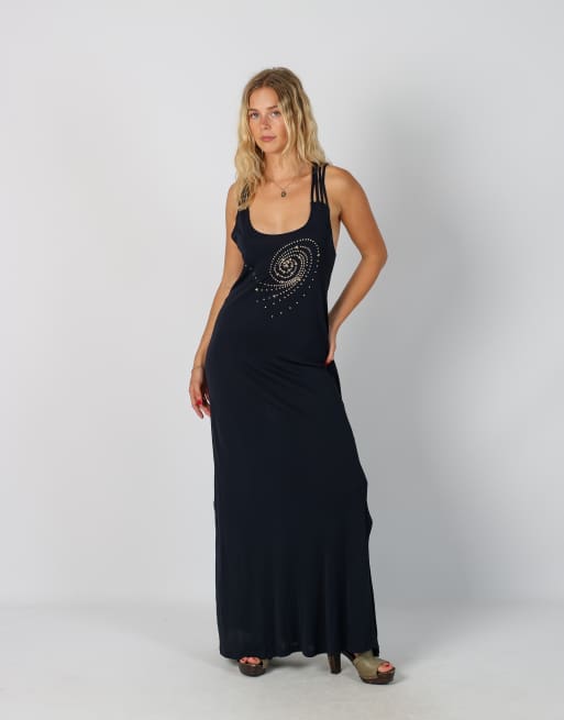 Vintage Made in Italy S woven maxi dress in navy blue, 1 of 4