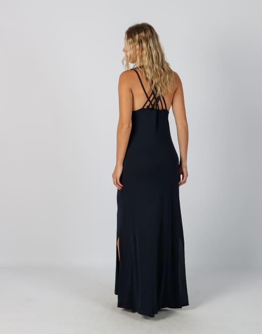 Vintage Made in Italy S woven maxi dress in navy blue, 3 of 4