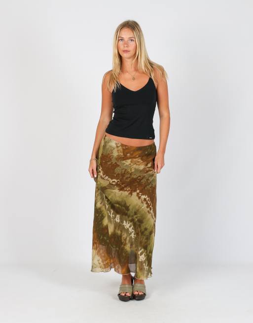 Vintage Made in Italy S woven maxi skirt in dark green, 2 of 4