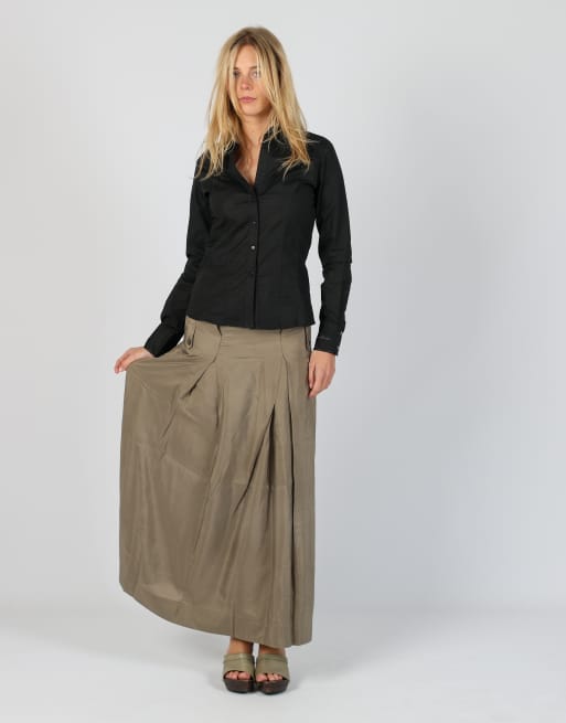 Vintage Made in Italy S woven maxi skirt in khaki green, 1 of 4