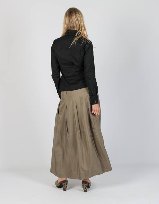 Vintage Made in Italy S woven maxi skirt in khaki green, 3 of 4