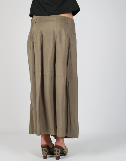Vintage Made in Italy S woven maxi skirt in khaki green, 4 of 4