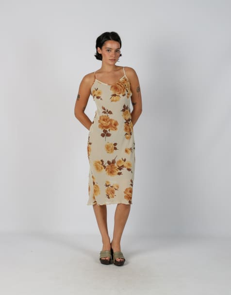 Vintage Made in Italy S woven midi dress in beige - view 1