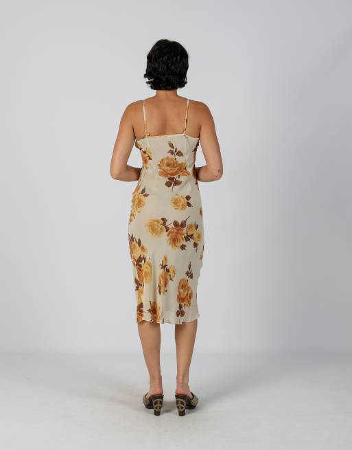 Vintage Made in Italy S woven midi dress in beige, 3 of 4