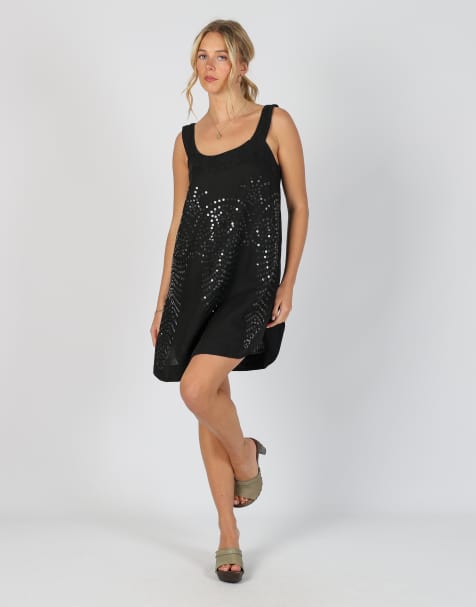 Vintage Made in Italy S woven midi dress in black - view 1
