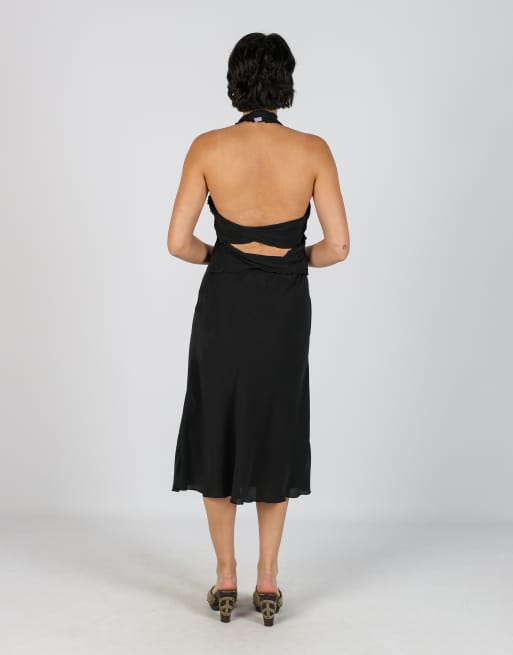 Vintage Made in Italy S woven midi dress in black, 3 of 4