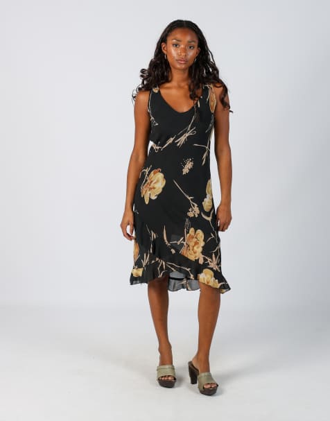 Vintage Made in Italy S woven midi dress in black - view 1