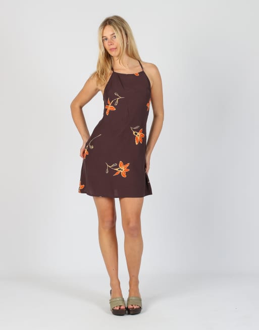 Vintage Made in Italy S woven midi dress in brown