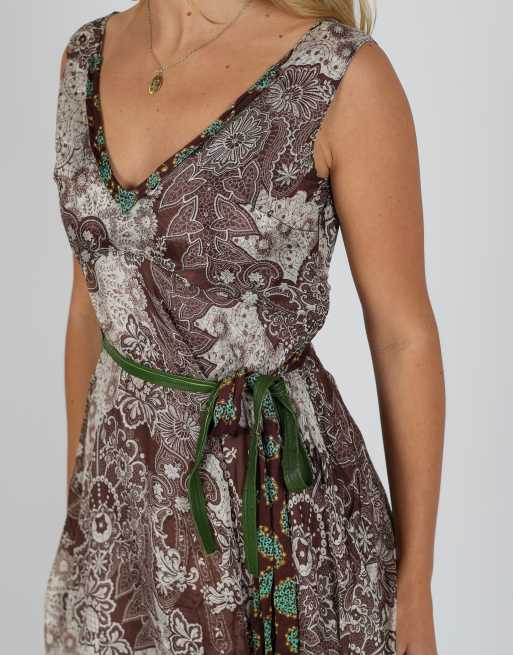 Vintage Made in Italy S woven midi dress in brown, 4 of 4