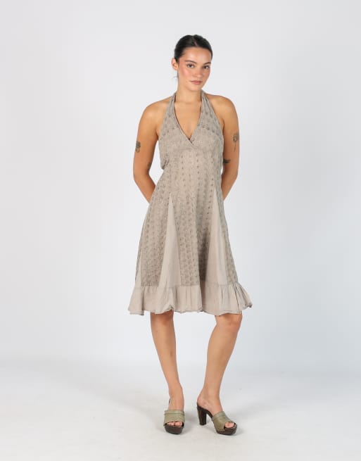 Vintage Made in Italy S woven midi dress in light grey