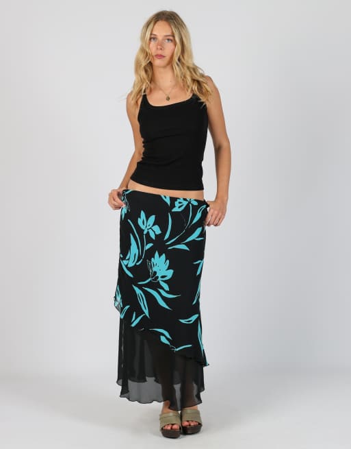 Vintage Made in Italy S woven midi skirt in black