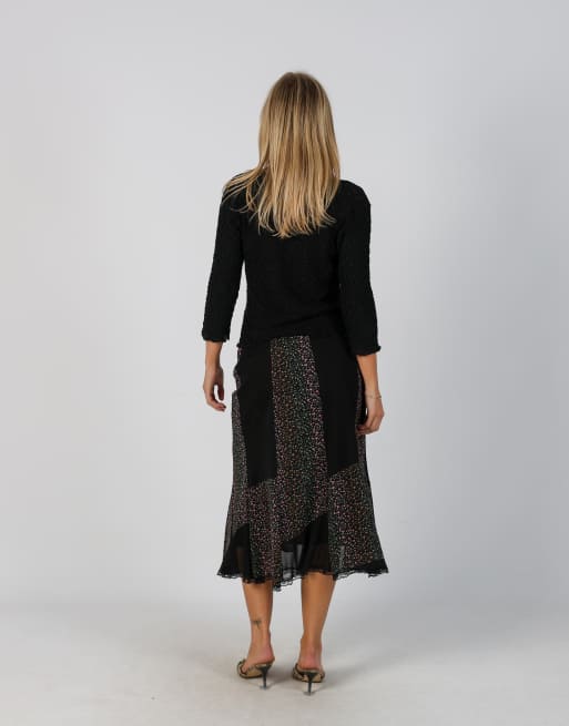 Vintage Made in Italy S woven midi skirt in black, 3 of 4