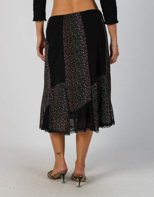Vintage Made in Italy S woven midi skirt in black, 4 of 4