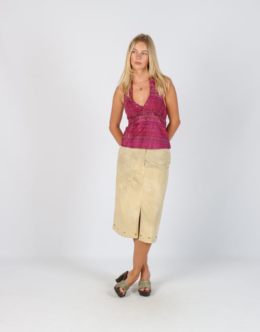 Vintage Made in Italy S woven midi skirt in tan, 1 of 4