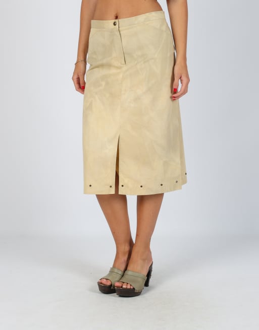 Vintage Made in Italy S woven midi skirt in tan, 2 of 4