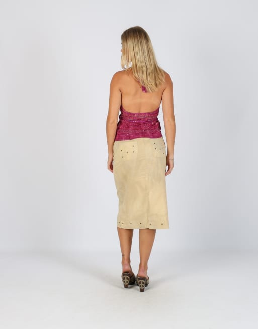 Vintage Made in Italy S woven midi skirt in tan, 3 of 4