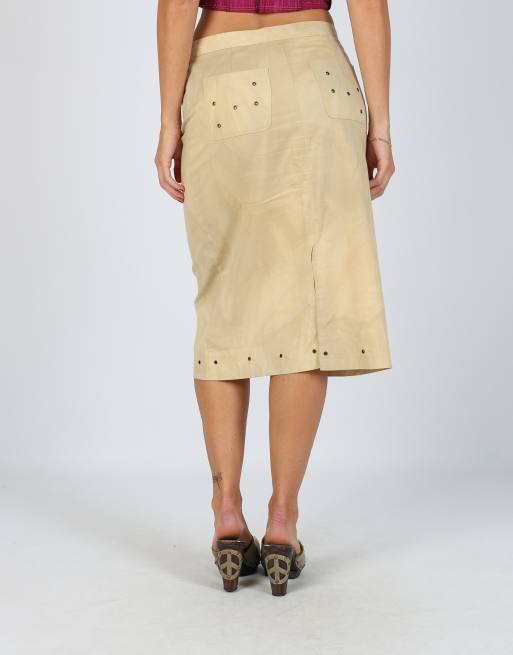 Vintage Made in Italy S woven midi skirt in tan, 4 of 4
