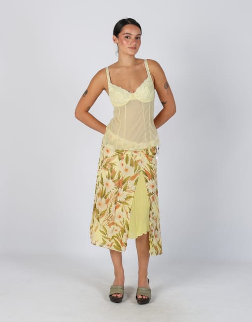 Vintage Made in Italy S woven midi skirt in yellow