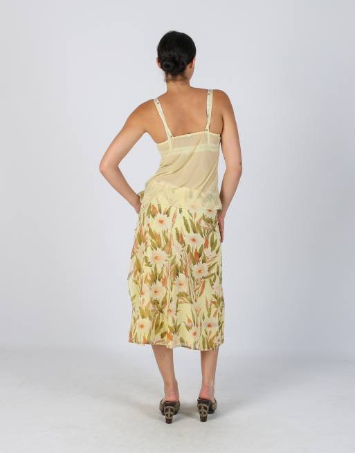 Vintage Made in Italy S woven midi skirt in yellow, 3 of 4