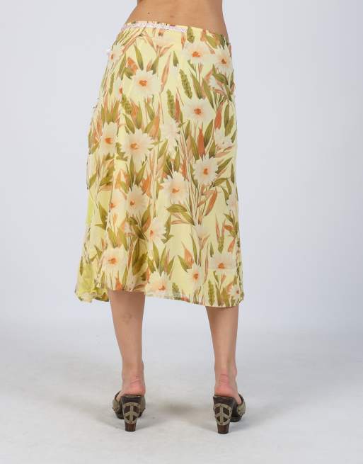 Vintage Made in Italy S woven midi skirt in yellow, 4 of 4
