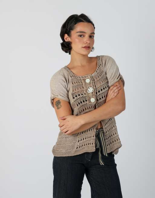 Vintage Made in Italy S woven top in beige, 2 of 4