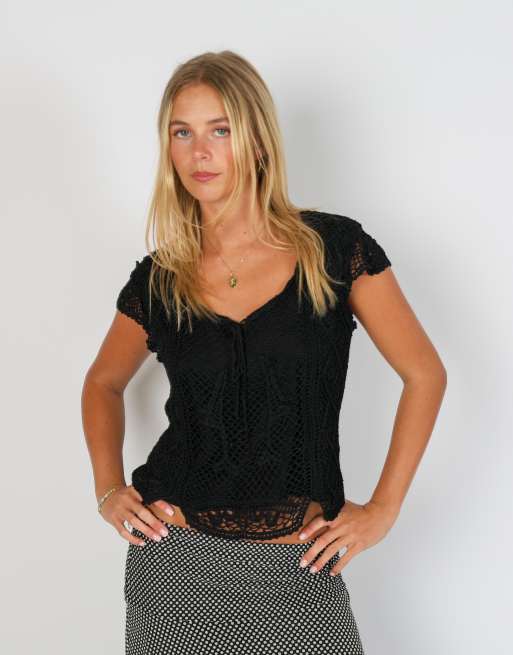 Vintage Made in Italy S woven top in black