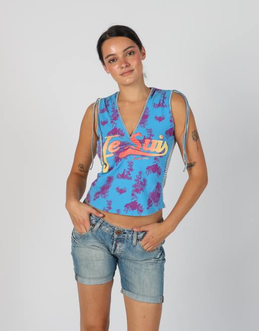 Vintage Made in Italy S woven top in blue