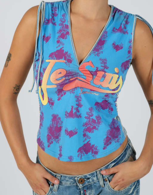 Vintage Made in Italy S woven top in blue, 4 of 4