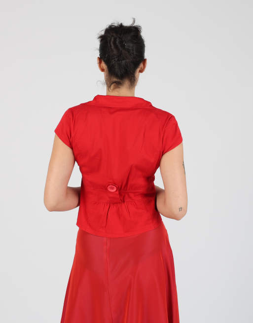 Vintage Made in Italy S woven top in red, 2 of 4