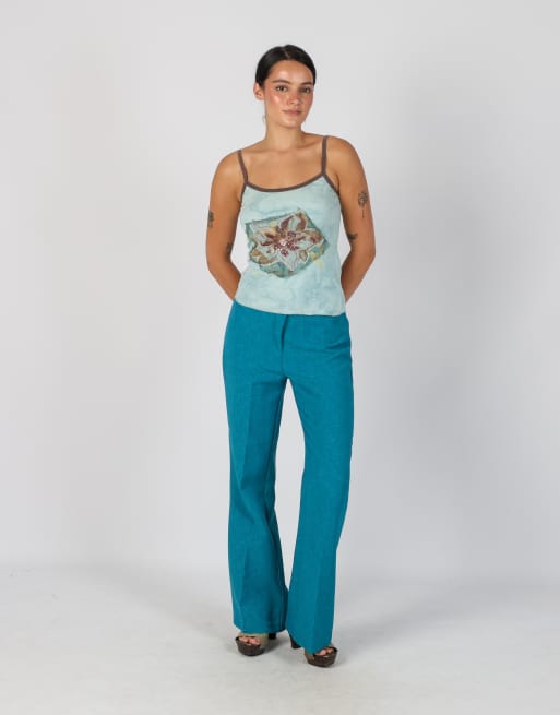 Vintage Made in Italy S woven trousers in turquoise, 1 of 4